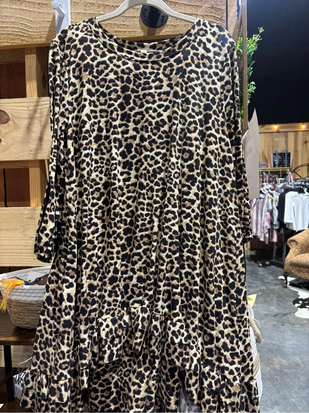 Leopard Print Swing top with skirt in Tan and Black 2 pc set - Picture 1 of 2